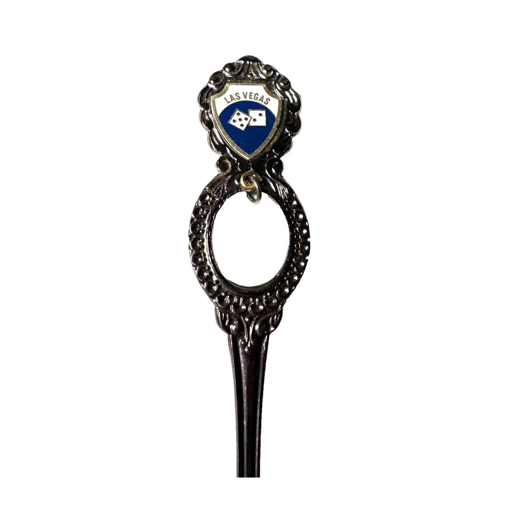 Vintage Las Vegas Souvenir Spoon Collector Silver Tone Enamel Shield Casino Dice